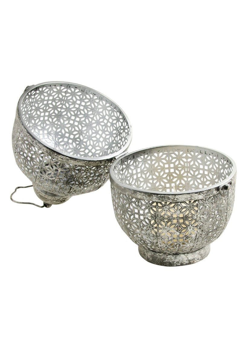 Metal Cutwork Silver Lantern for Candles T-Lights