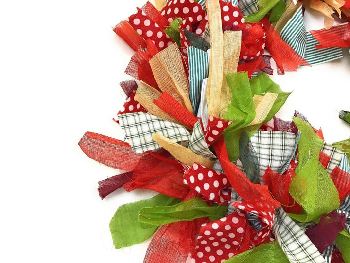 Christmas Wreath Cottage Style Wall Decor in Red Green Fabric - Second Nature Online