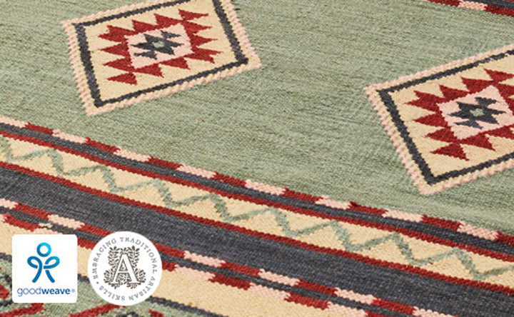 Hand Woven Multi Colour Diamond Geometric Wool and Cotton Kilim Rug 75 cm x 135 cm