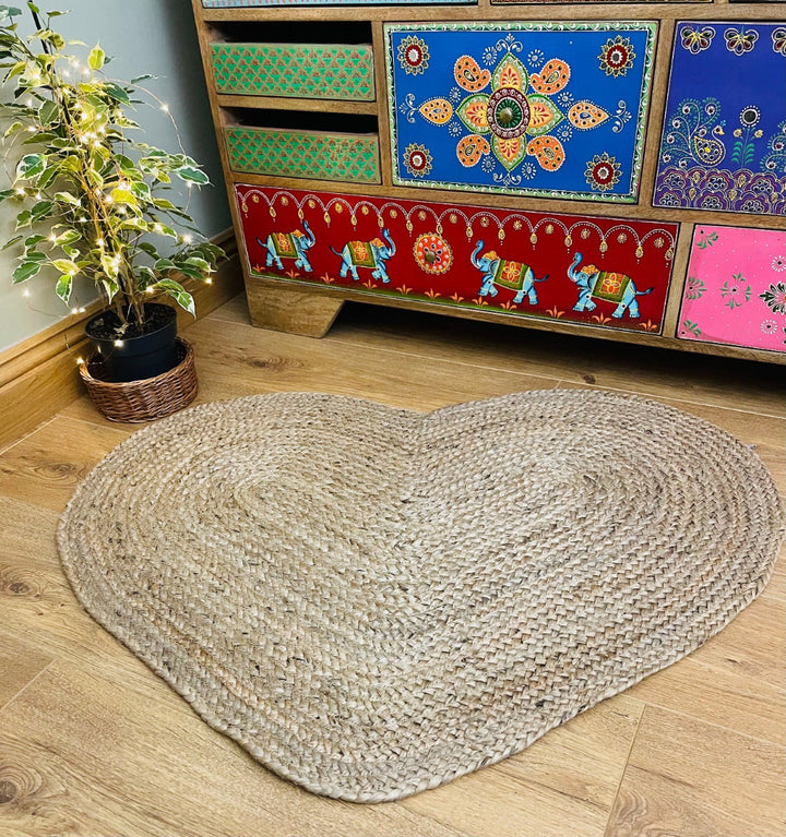 Natural Braided Jute Rug Love Heart Shaped - Second Nature Online