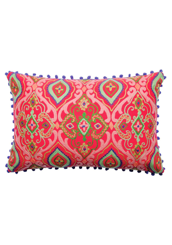 Farisha Embroidered Indian Cushion Cover with Mini Pom Poms - Second Nature Online