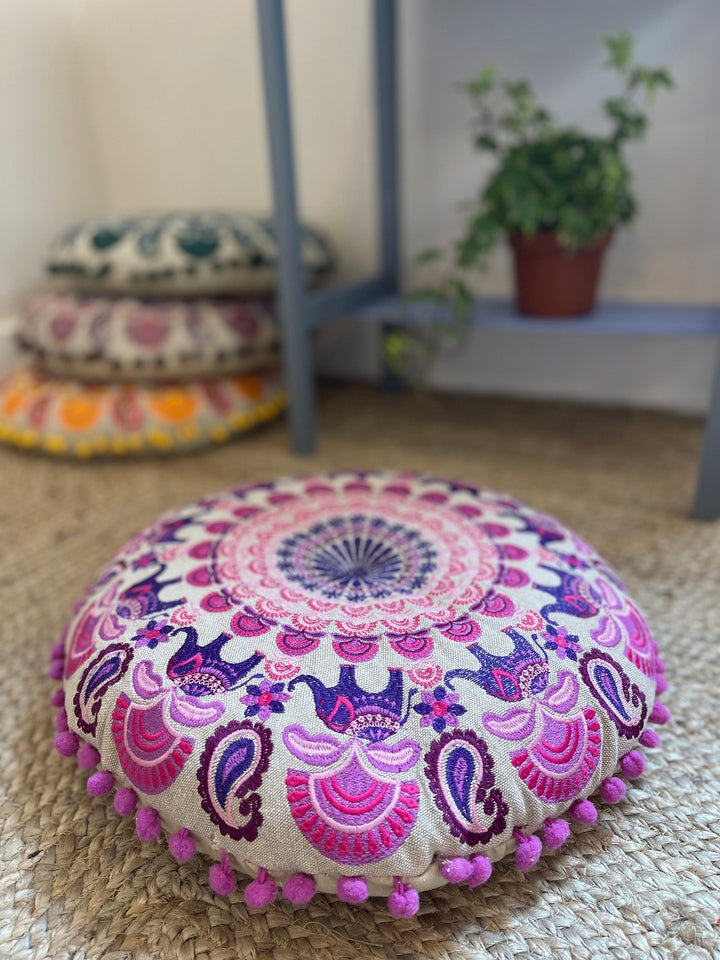 Pink Purple Elephant Mandala Floor Cushion