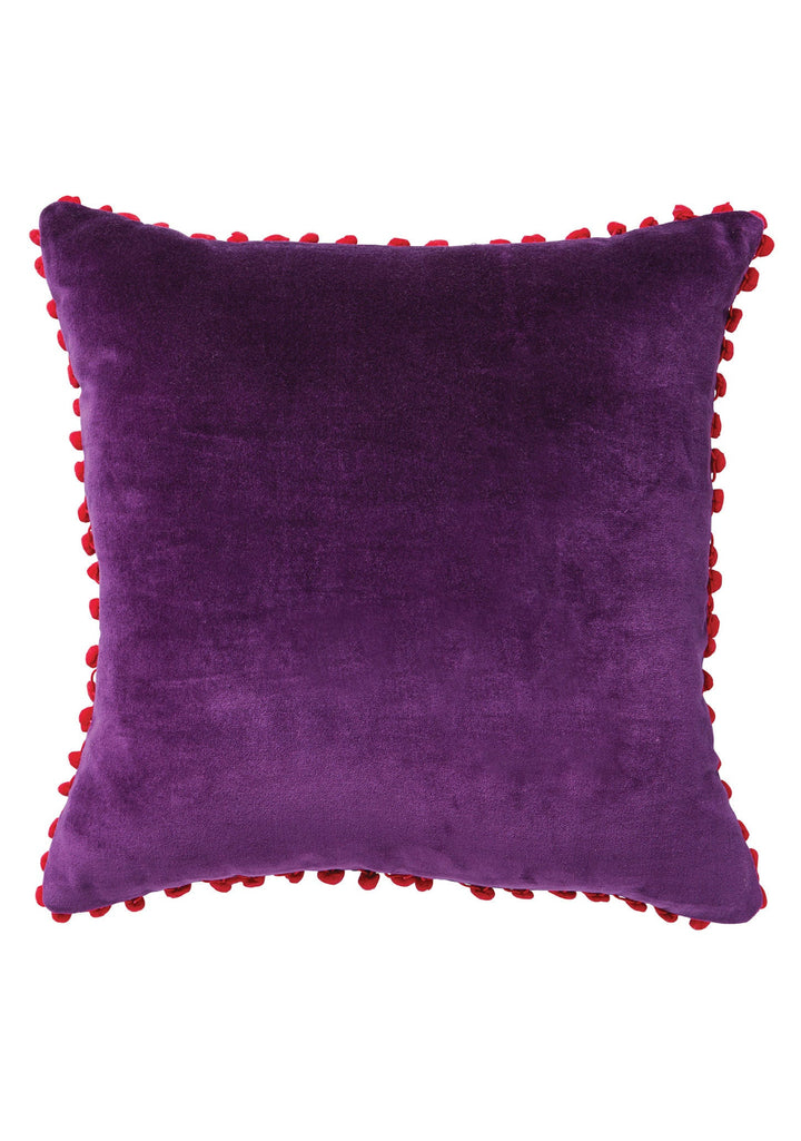 Purple Cotton Velvet Pom Pom Cushion Cover - Second Nature Online