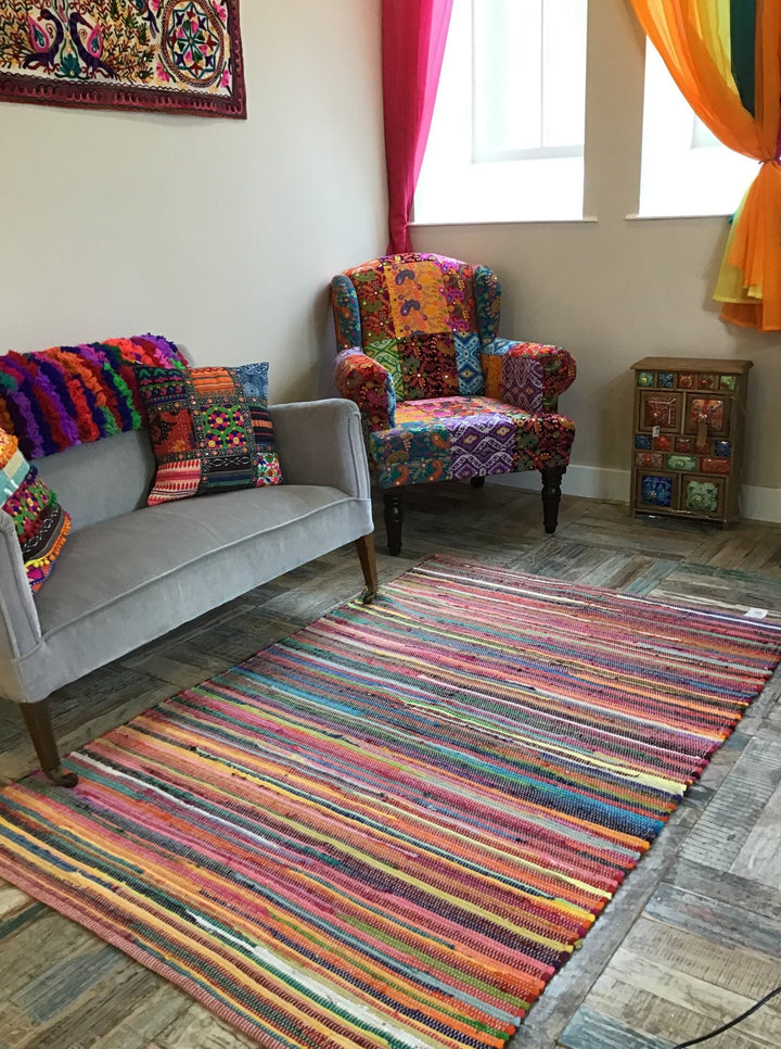 Rainbow Boho Chic Living Room Rag-Rug Second Nature Online