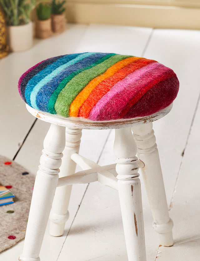 Hand Crafted 100% Wool Felt Round Rainbow Pre Filled Cushion 35 cm x 35 cm x 3 cm