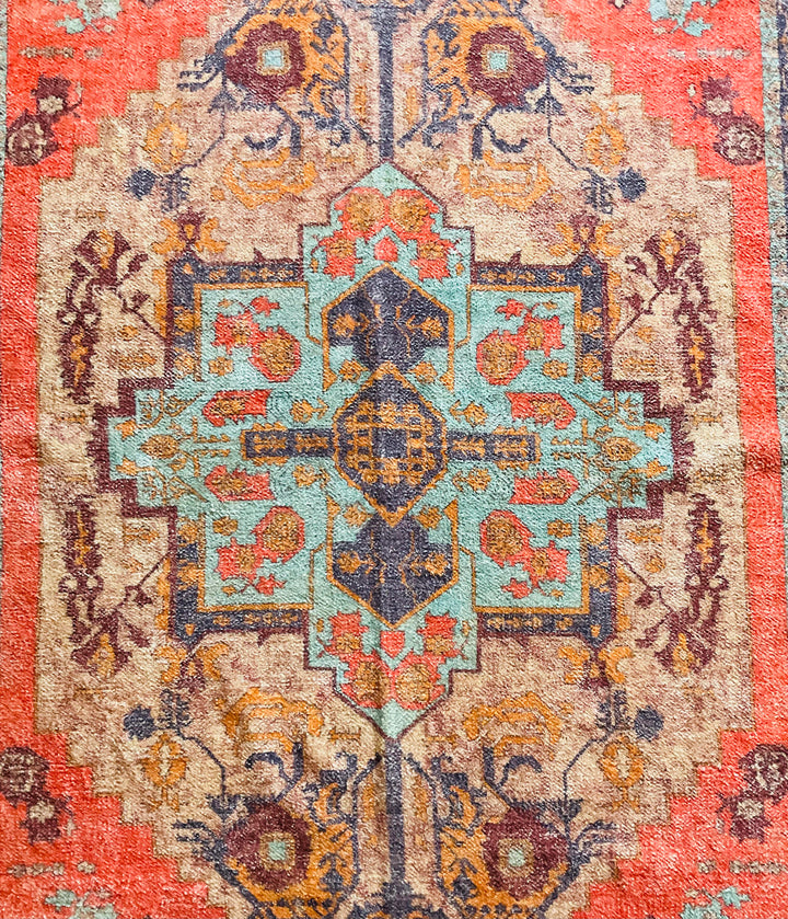 Natural Cotton Digital Print Rug Ethnic Indian Design Red Blue 120 cm x 180 cm