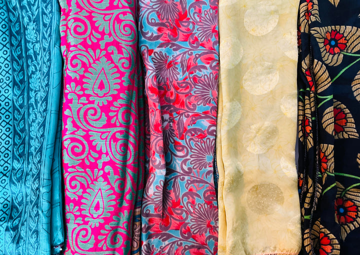 Recycled Indian Sari Material Gift Wrap Colourful Re-useable 4 Pieces Per Purchase Individual Sari Pieces Hair Wrap Head Scarf Various