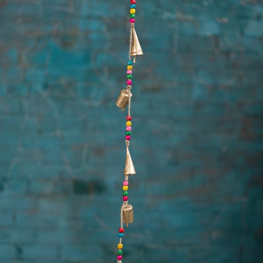 Multi Colour Rainbow Beaded String Hanging With Bells 84 cm Long