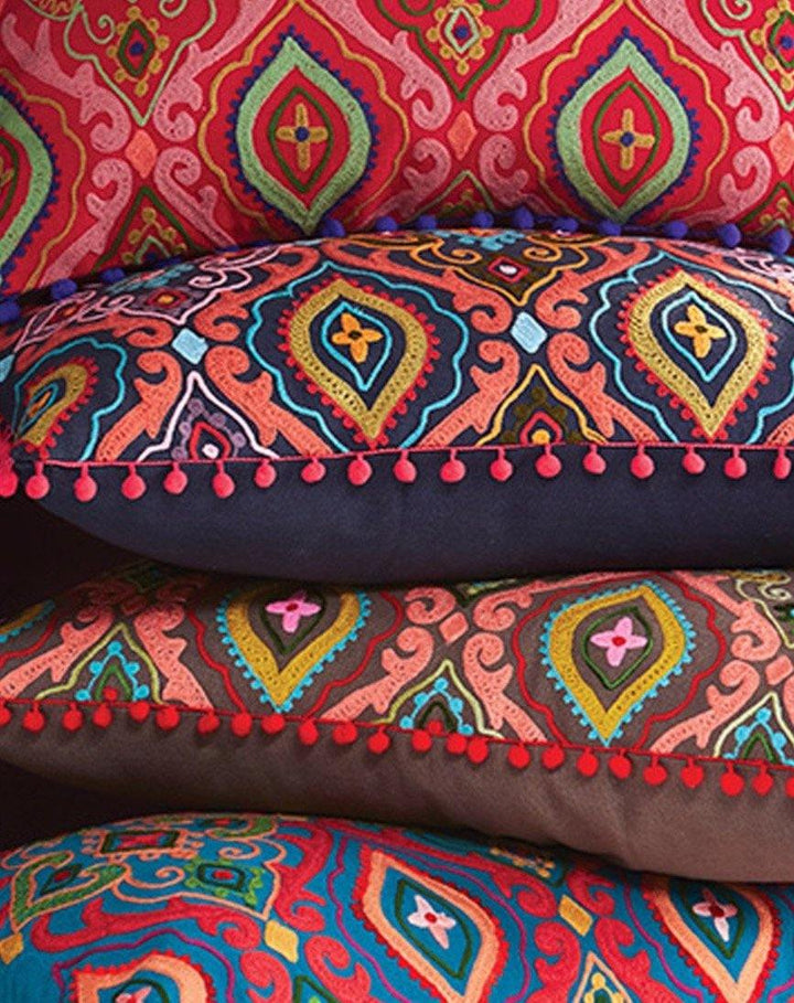 Farisha Embroidered Indian Cushion Cover with Mini Pom Poms - Second Nature Online