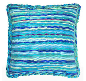 Turquoise Braided Rag Rug Cushion Cover