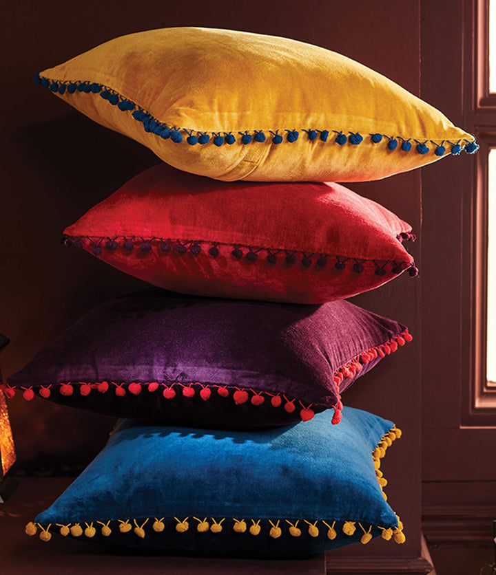 Velvet Pom Pom Cushion Covers 4 Colours - Second Nature Online