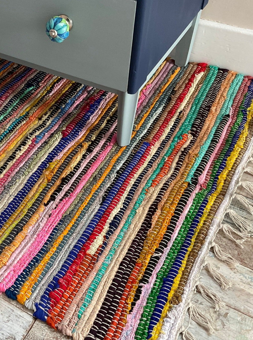Rainbow Cotton Rag Rug Recycled Shabby Chic by Second Nature Online