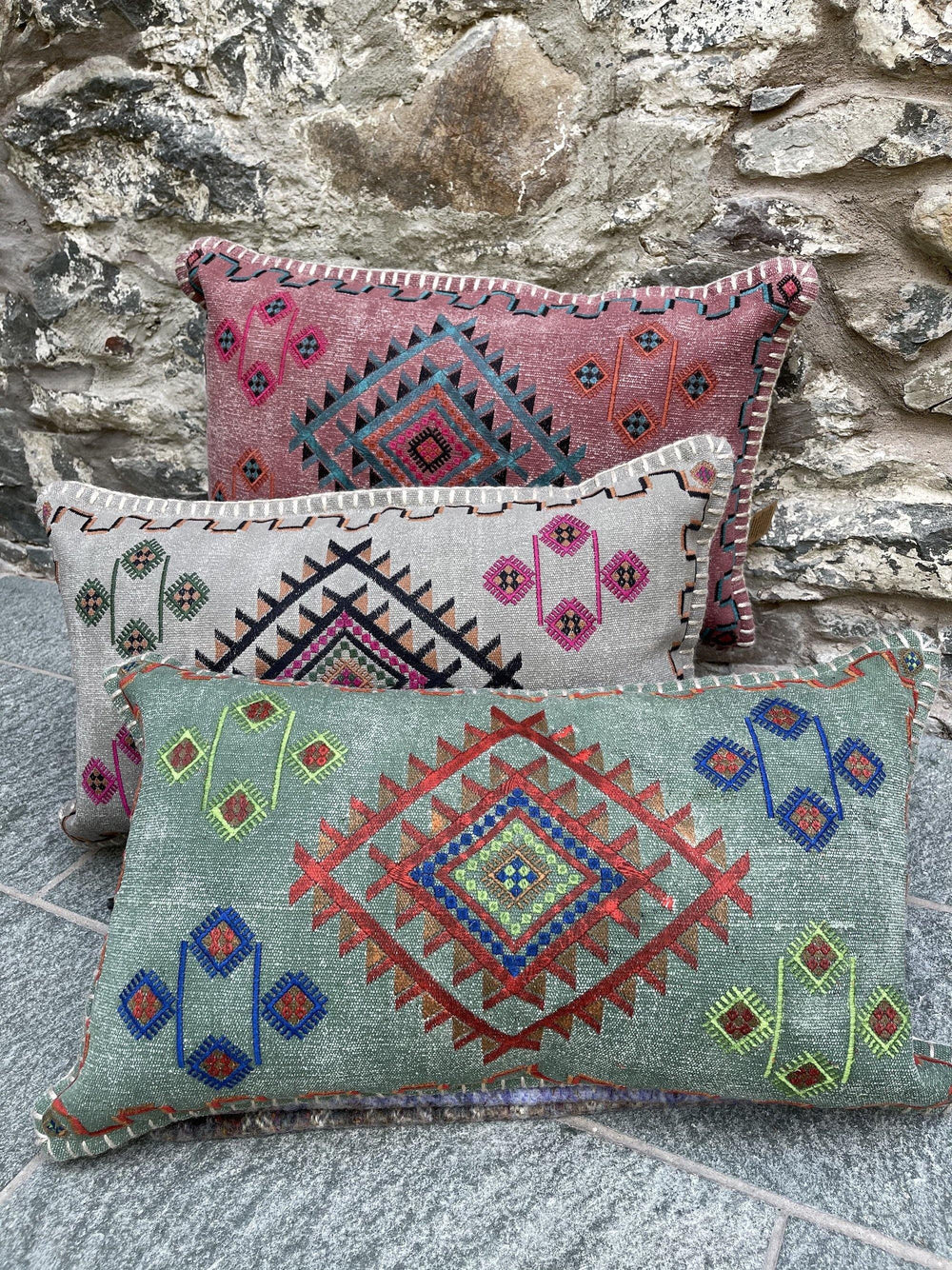 Stonewash Cushion Cover with Indian Embroidery Detail - Second Nature Online