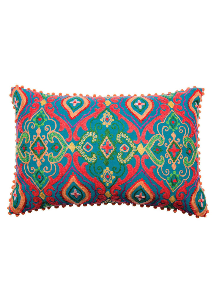 Farisha Embroidered Indian Cushion Cover with Mini Pom Poms - Second Nature Online