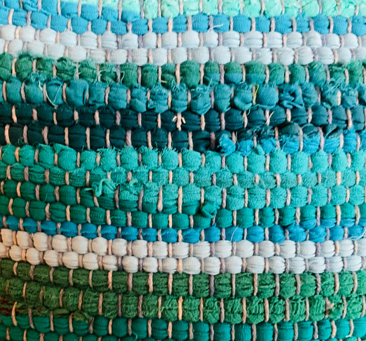 Turquoise Braided Rag Rug Cushion Cover
