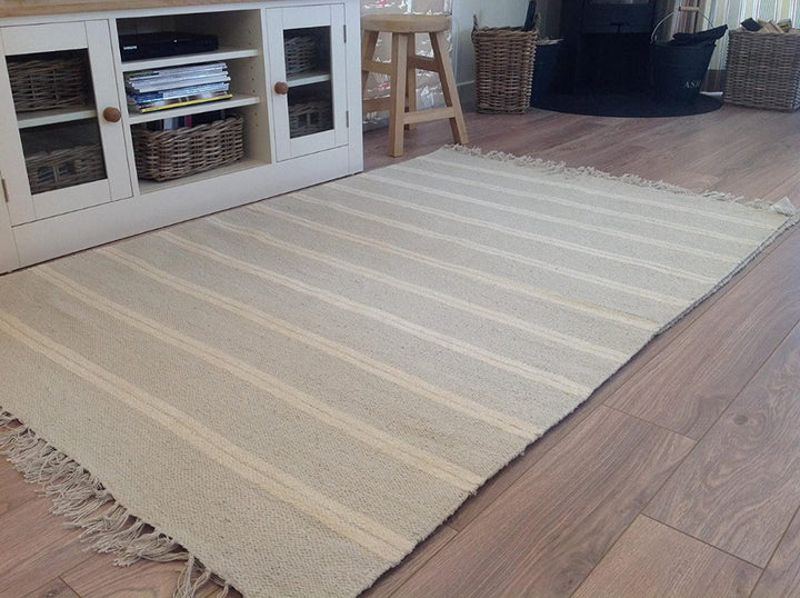 Varca Natural Rug Striped Design Cotton Jute Yarn Second Nature Online