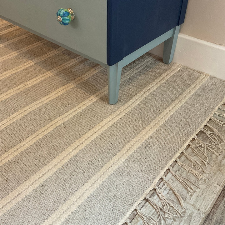Varca Grey Rug Striped Design Cotton and Jute Yarn