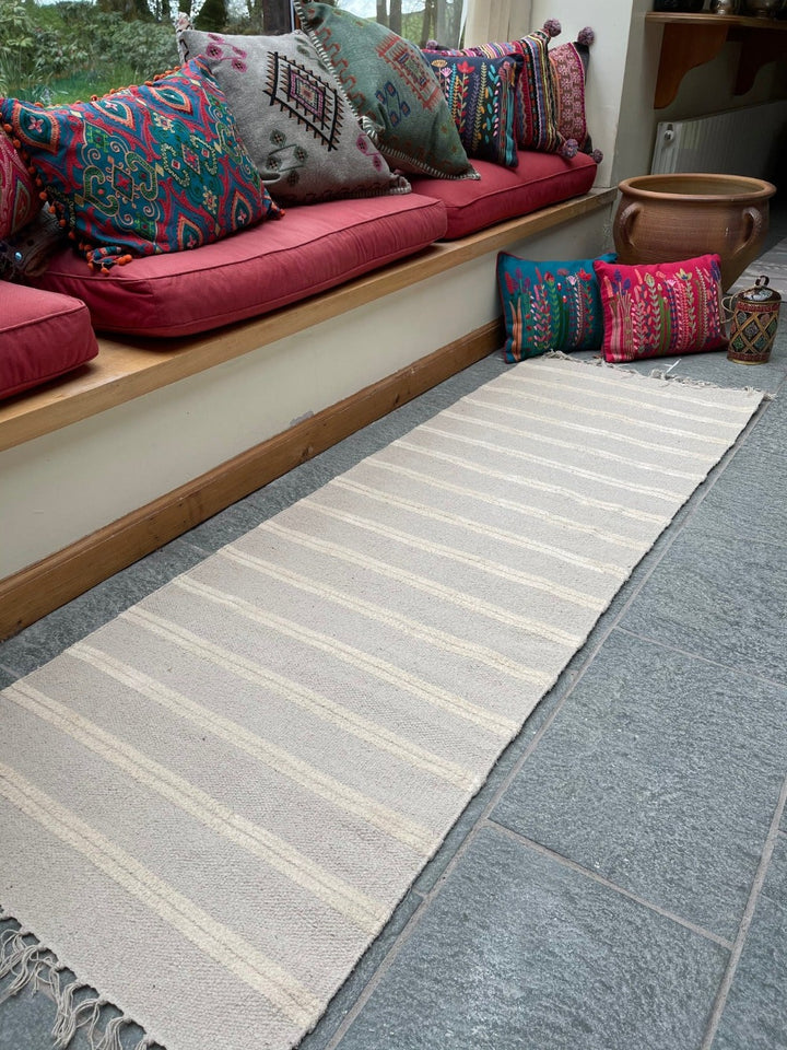 Varca Grey Rug Striped Design Cotton and Jute Yarn