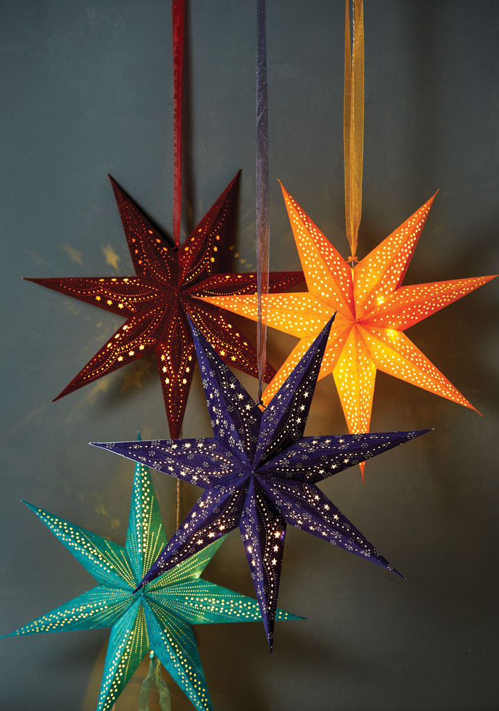 Velvet Star Lanterns Lampshades Fairy Lights With Glitter LED Lights Handmade Recycled 4 Colours Available Festive Lights