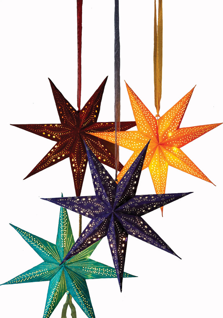 Velvet Star Lanterns Lampshades Fairy Lights With Glitter LED Lights Handmade Recycled 4 Colours Available Festive Lights