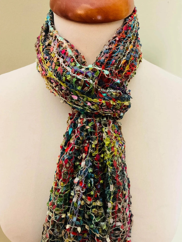 Confetti Scarf Viscose Open Weave Green Rainbow Multi Colours For All Seasons