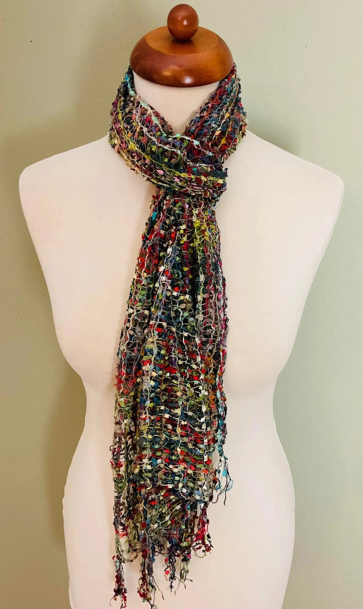 Confetti Scarf Viscose Open Weave Green Rainbow Multi Colours For All Seasons