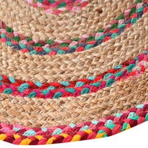 Round Circle Rug with Rainbow Multi Colour Recycled Cotton and Jute Rug