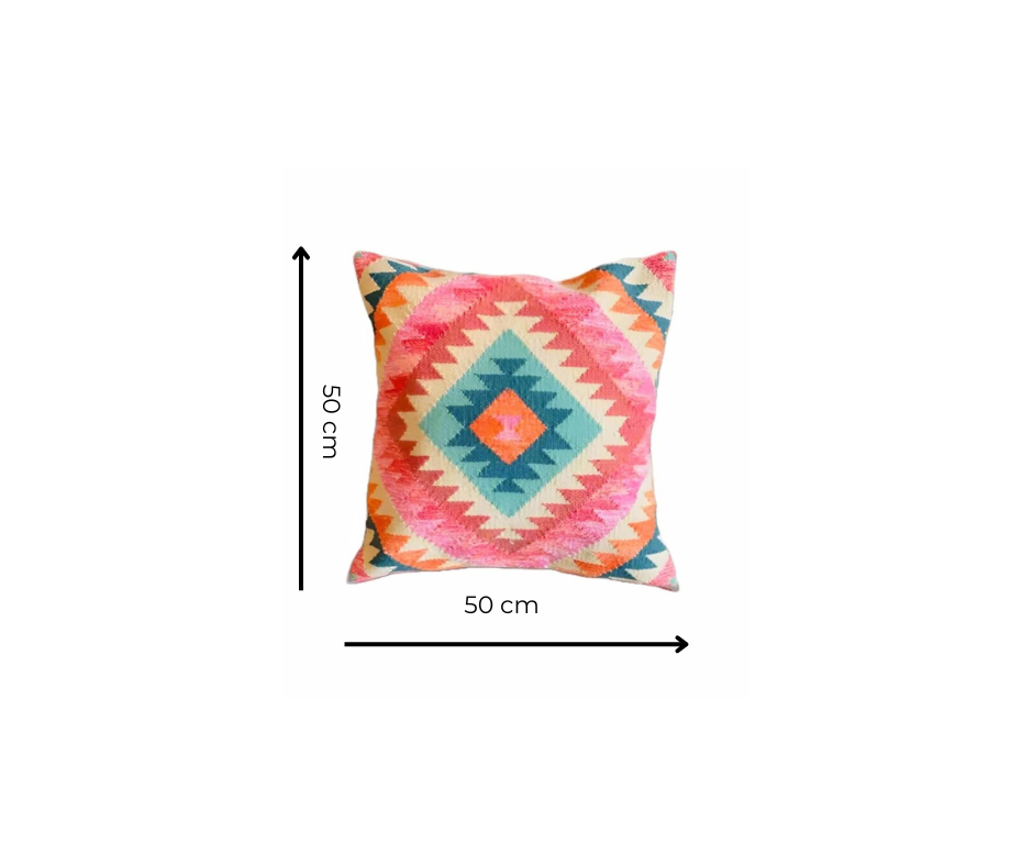 Pink Diamond Multi Colour PET Hand Loomed Kilim Cushion Cover 50 cm x 50 cm