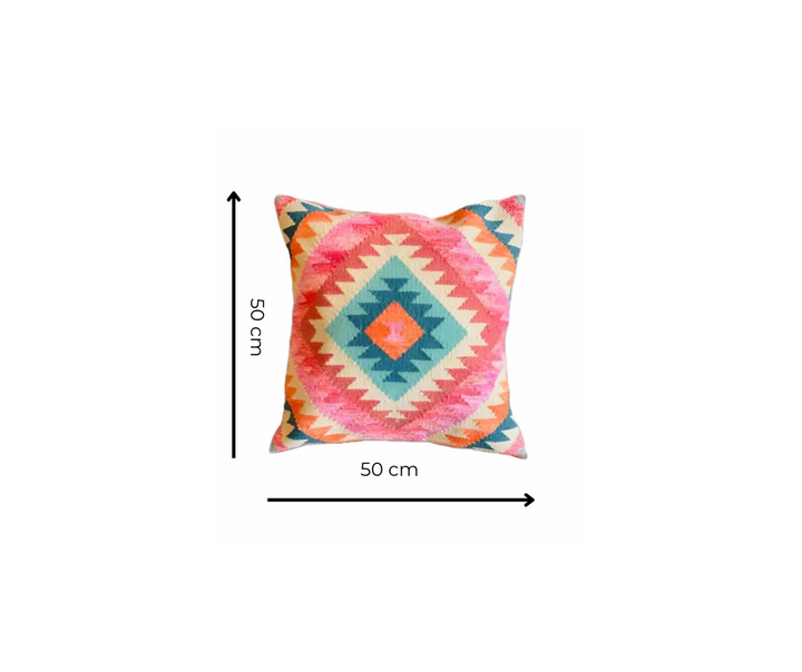 Pink Diamond Multi Colour PET Hand Loomed Kilim Cushion Cover 50 cm x 50 cm