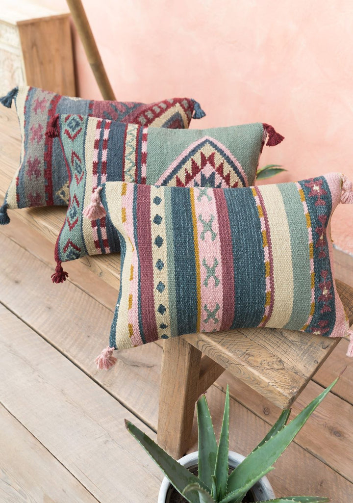 Hand Woven Cushion Cover Wool Cotton Kilim Geometric Pattern 35 x 50 cm