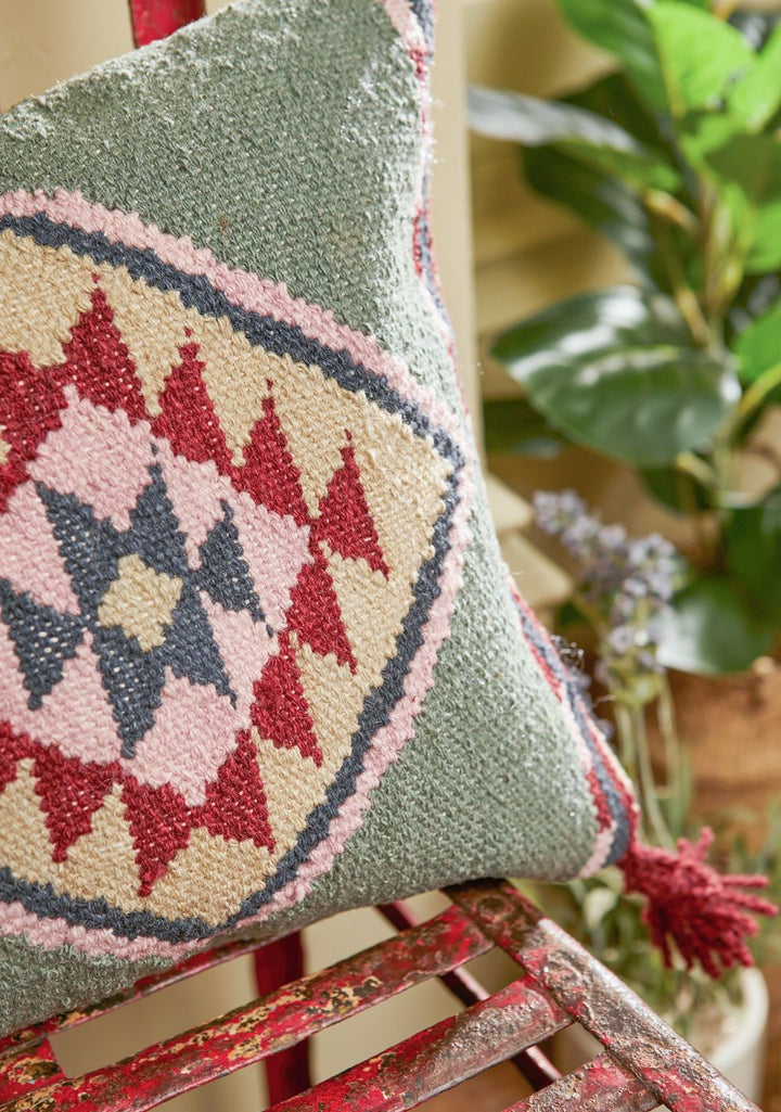 Hand Woven Cushion Cover Wool Cotton Kilim Geometric Pattern 35 x 50 cm