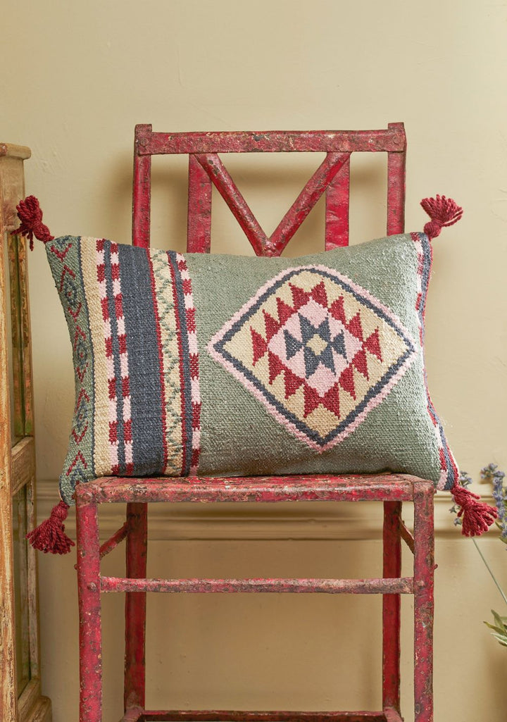 Hand Woven Cushion Cover Wool Cotton Kilim Geometric Pattern 35 x 50 cm