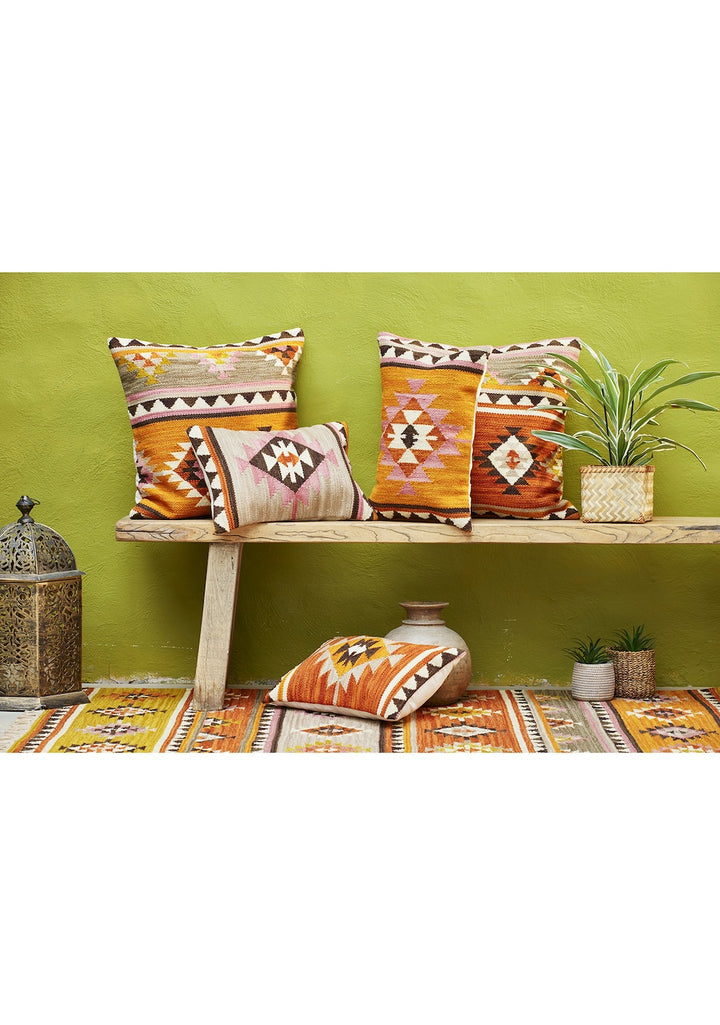 All Kilim Cushion Covers Orange and Terracota Geometric Design