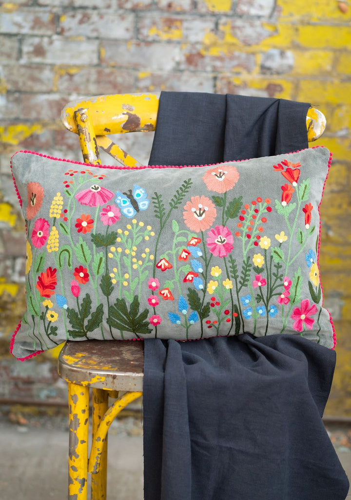 Cotton Velvet Cushion Cover with Floral Pattern Available in 4 Colours