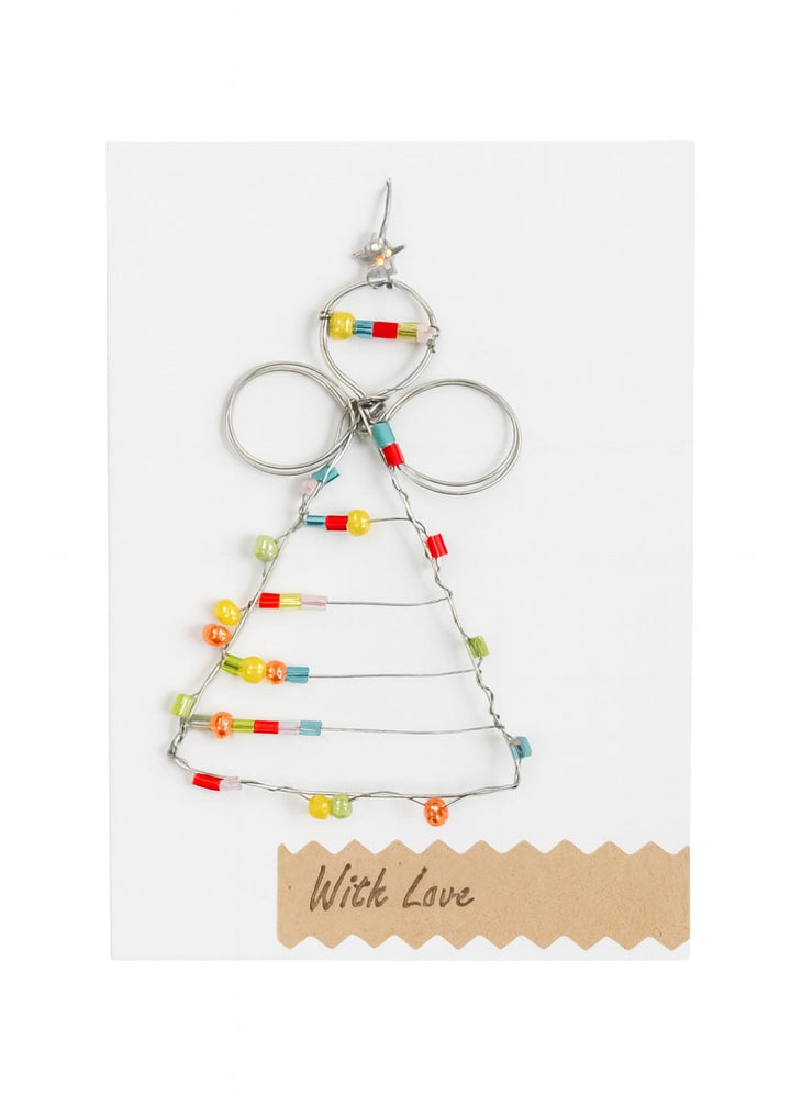 Decorative Gift angel shaped with colourful beads on a white background.