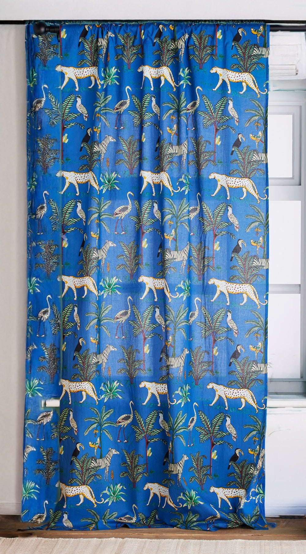 Animal Tropical Curtain Blue Panel - Second Nature Online