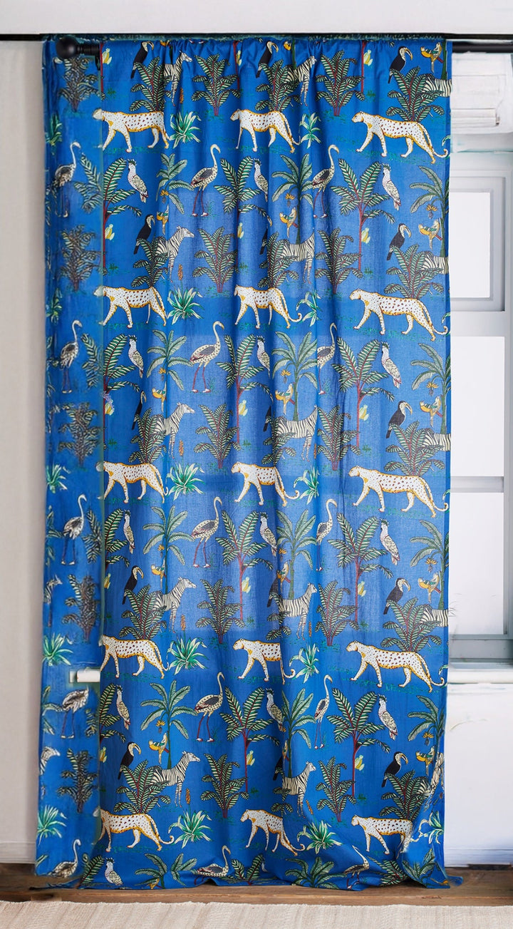 Animal Tropical Curtain Blue Panel - Second Nature Online