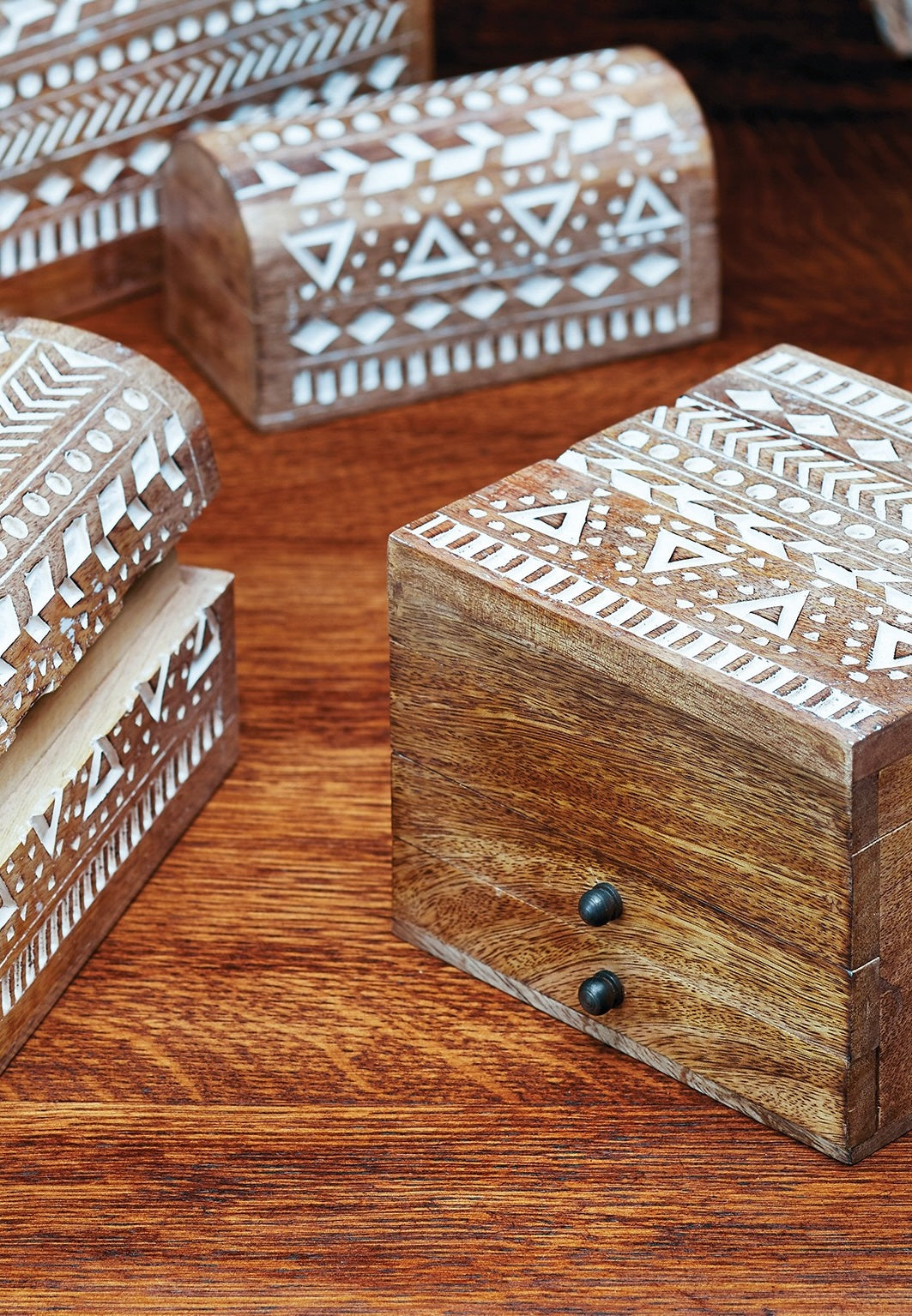 Aztec Indian Mango Wood Jewellery Box Chest