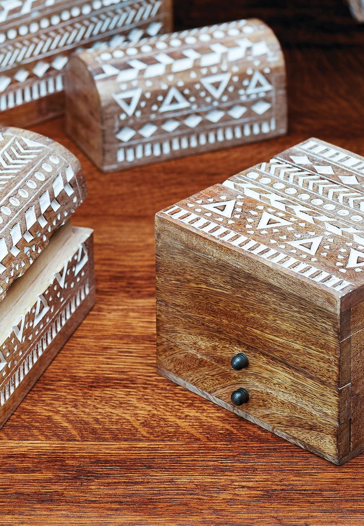 Aztec Indian Mango Wood Jewellery Box Chest