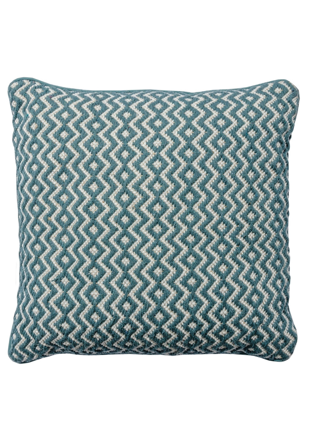 Bermuda Blue Cushion Cover in Cotton and Jute with Geometric Zig Zag Design - Second Nature Online