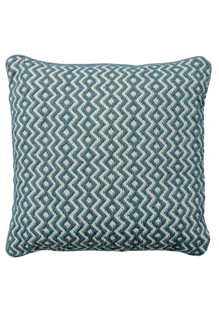 Bermuda Blue Cushion Cover in Cotton and Jute with Geometric Zig Zag Design - Second Nature Online