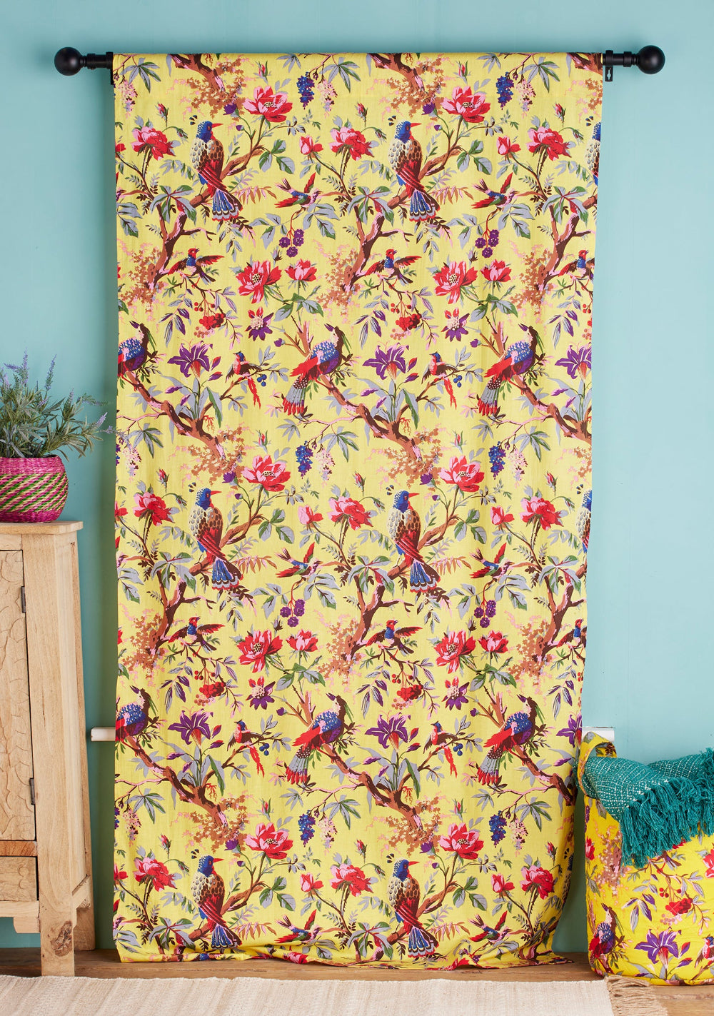 Bird Of Paradise Cotton Curtain Panel In Yellow - Second Nature Online