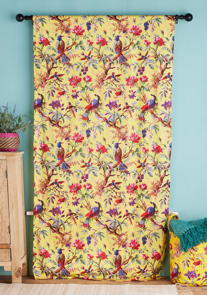 Bird Of Paradise Cotton Curtain Panel In Yellow - Second Nature Online