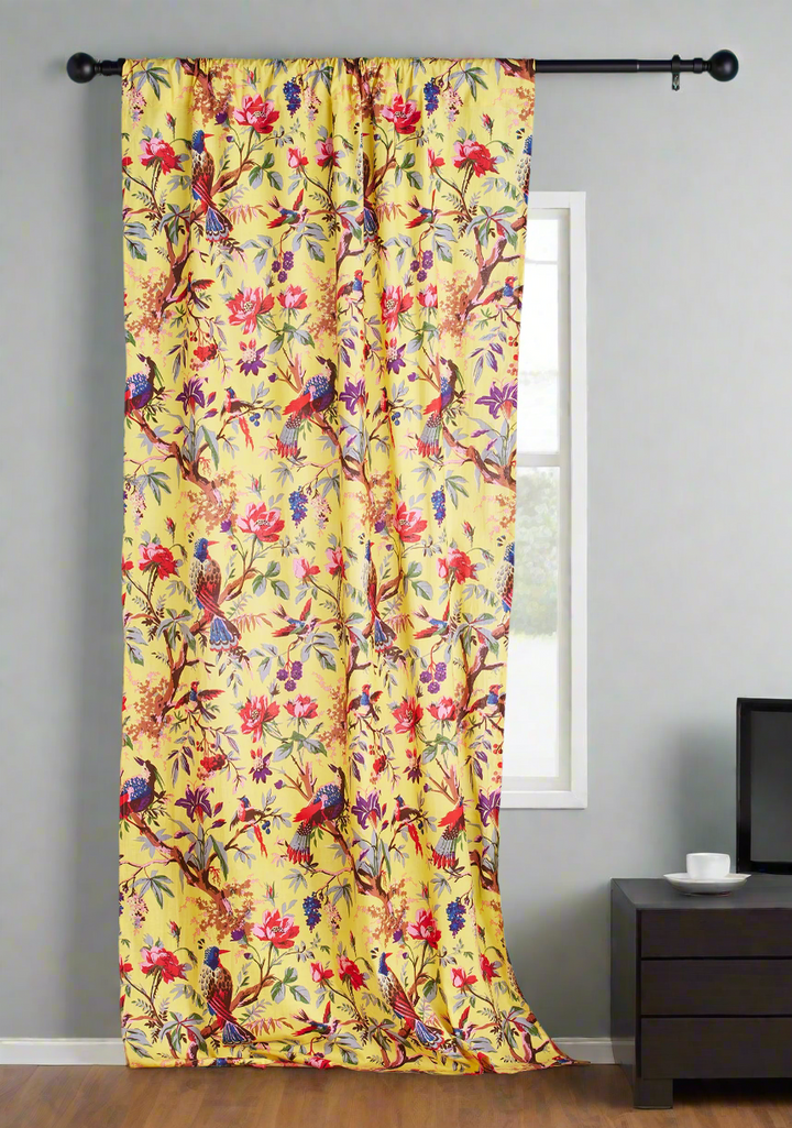 Bird Of Paradise Curtain Panel Yellow Cotton - Second Nature Online