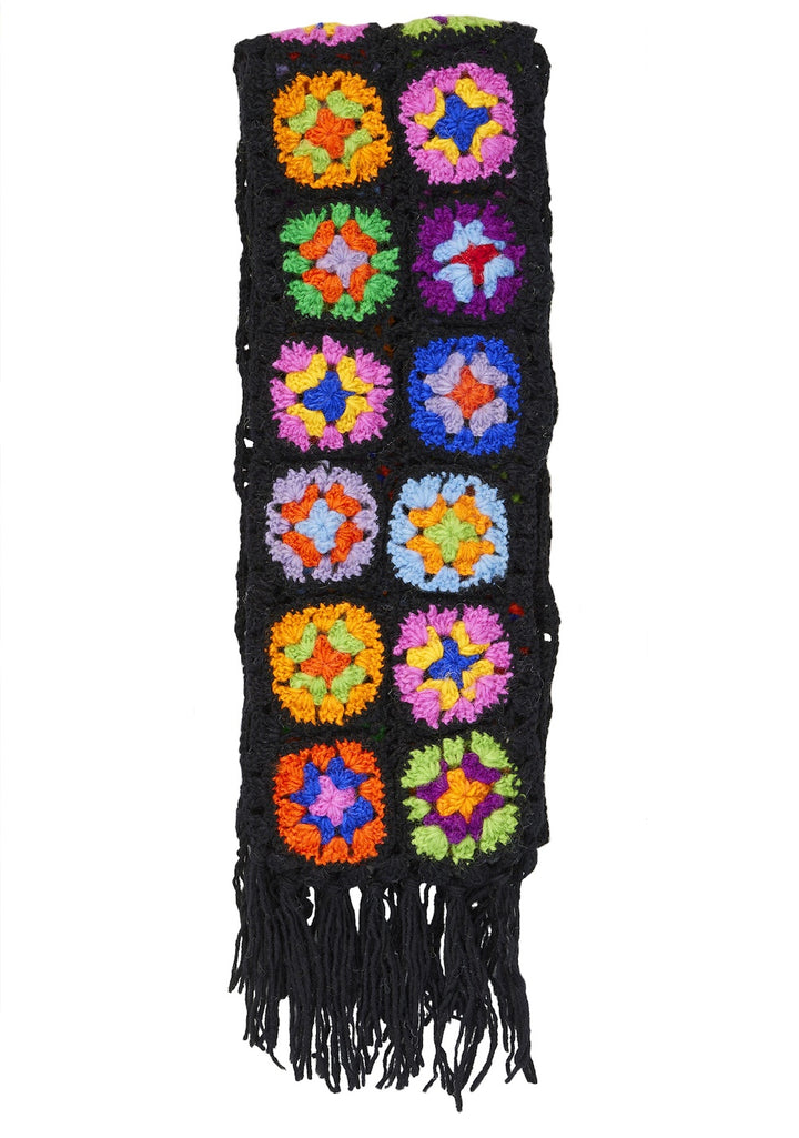 Black Crochet Rainbow Scarf