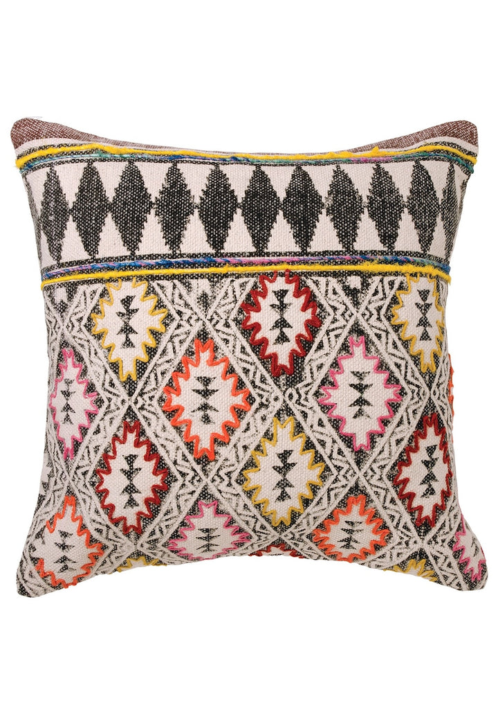 Indian Block Printed Cushion Cover With Embroidery 50 cm x 50 cm