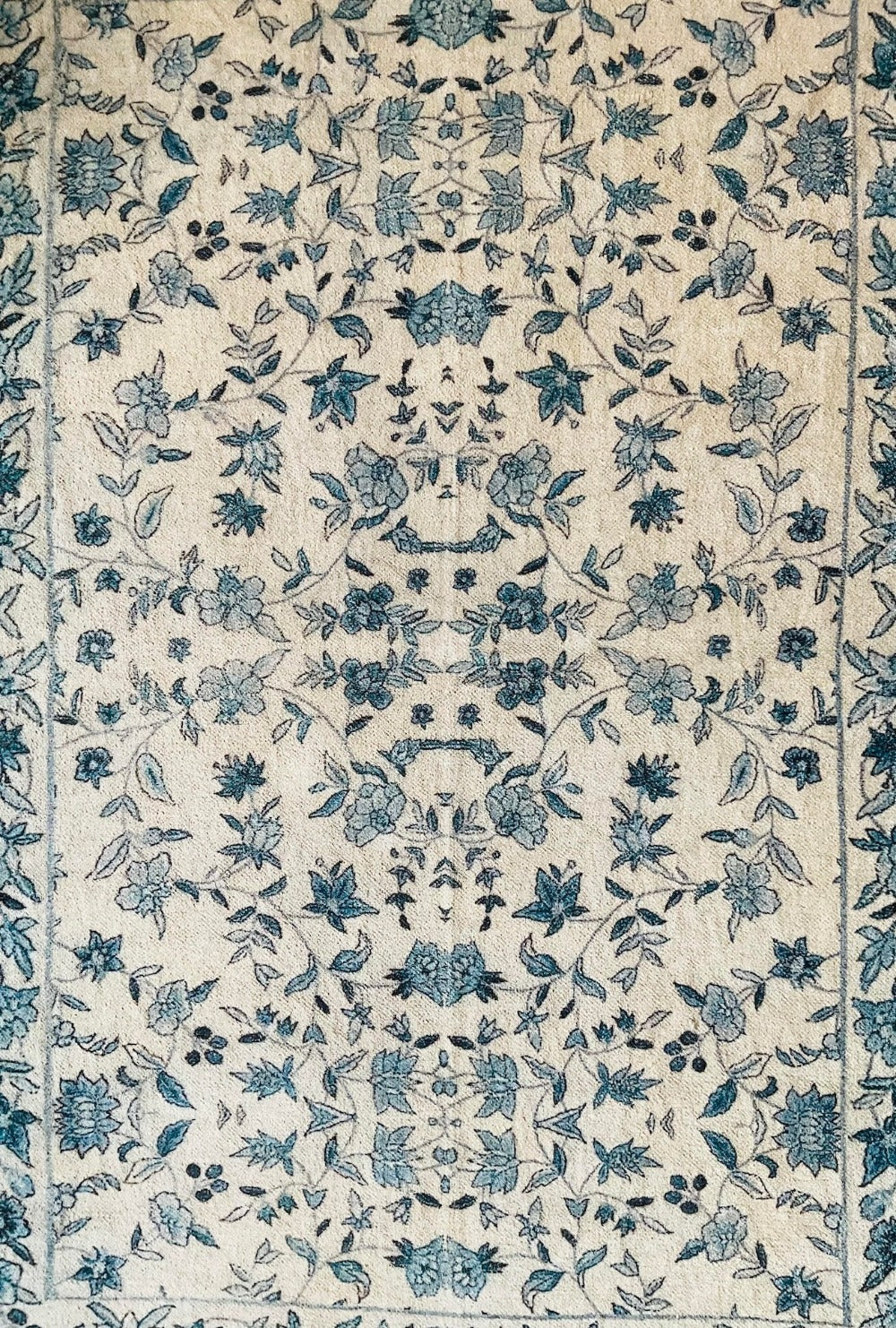 Textured Digital Pattern Rug Natural Cotton Digital Print Rug Ethnic Design Blue Floral Pattern 120 ...
