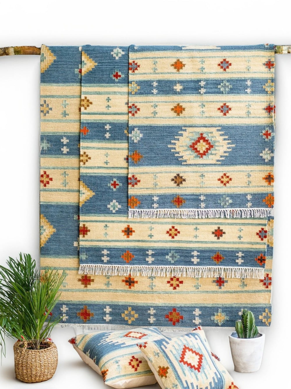 Blue Geometric Kilim Wool and Cotton Second Nature Online