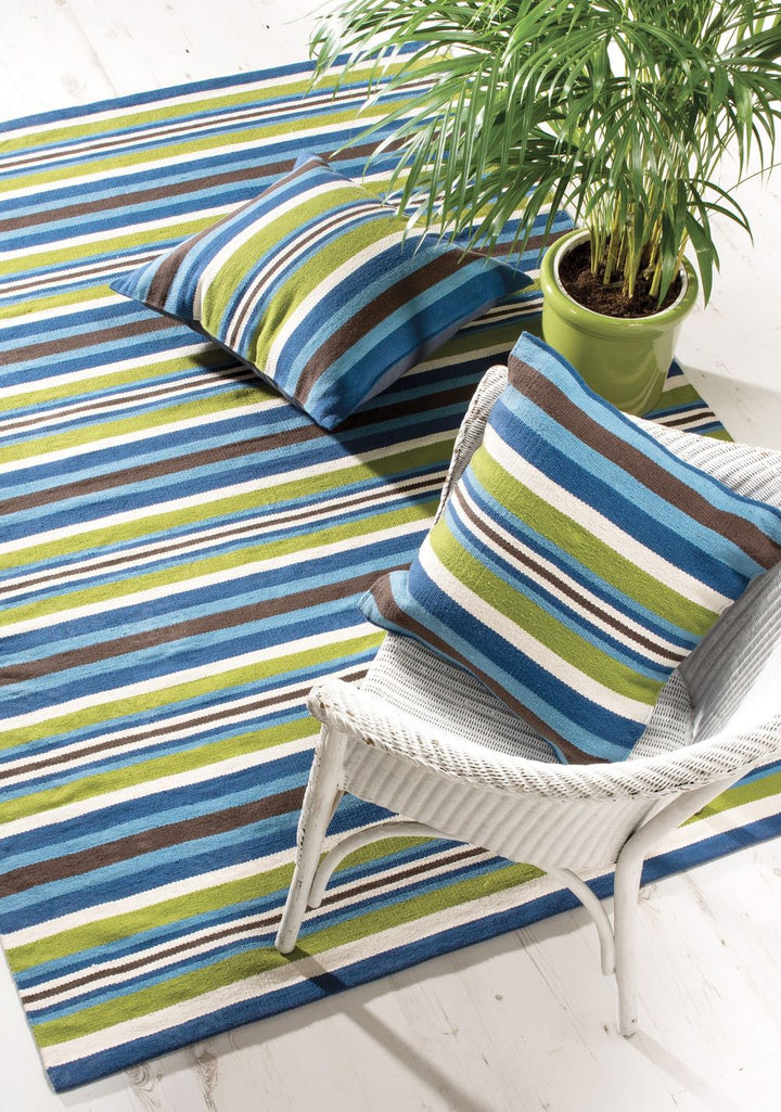 Coastal Cushion Cover Cotton Blue Multi Striped, 45 cm x 45 cm