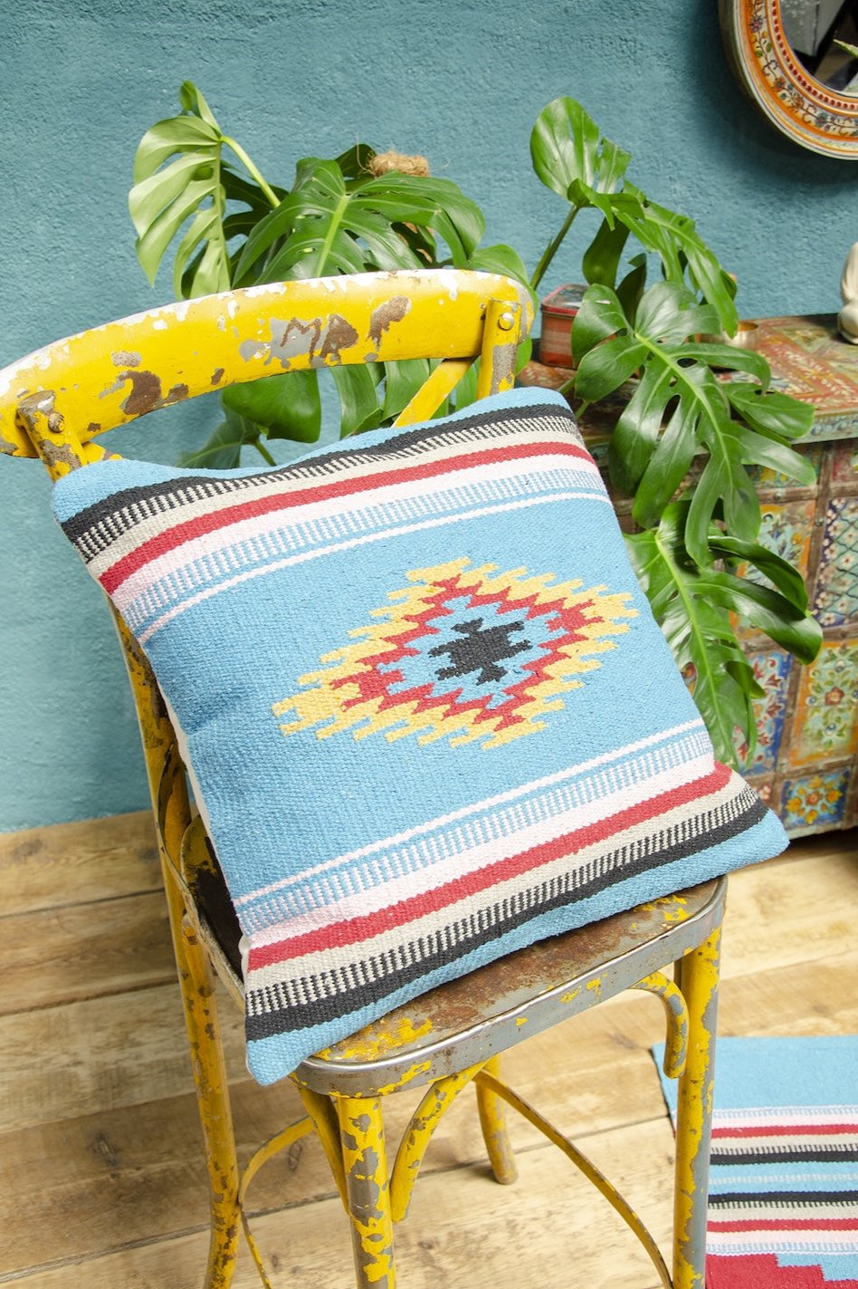 Aztec Blue Cotton Cushion Cover 50 cm x 50 cm